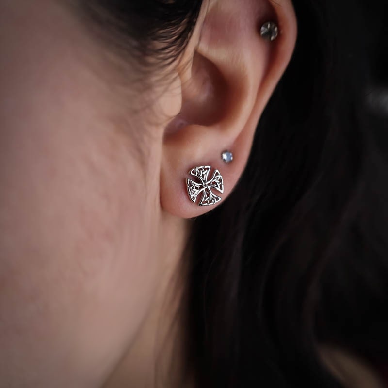 Celtic Cross Stud Earrings - Sterling Silver