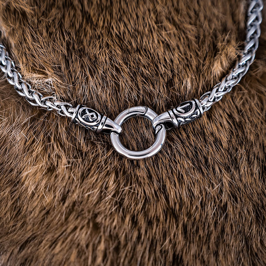 Simple Runed Necklace with O-Ring Clip - Stainless Steel