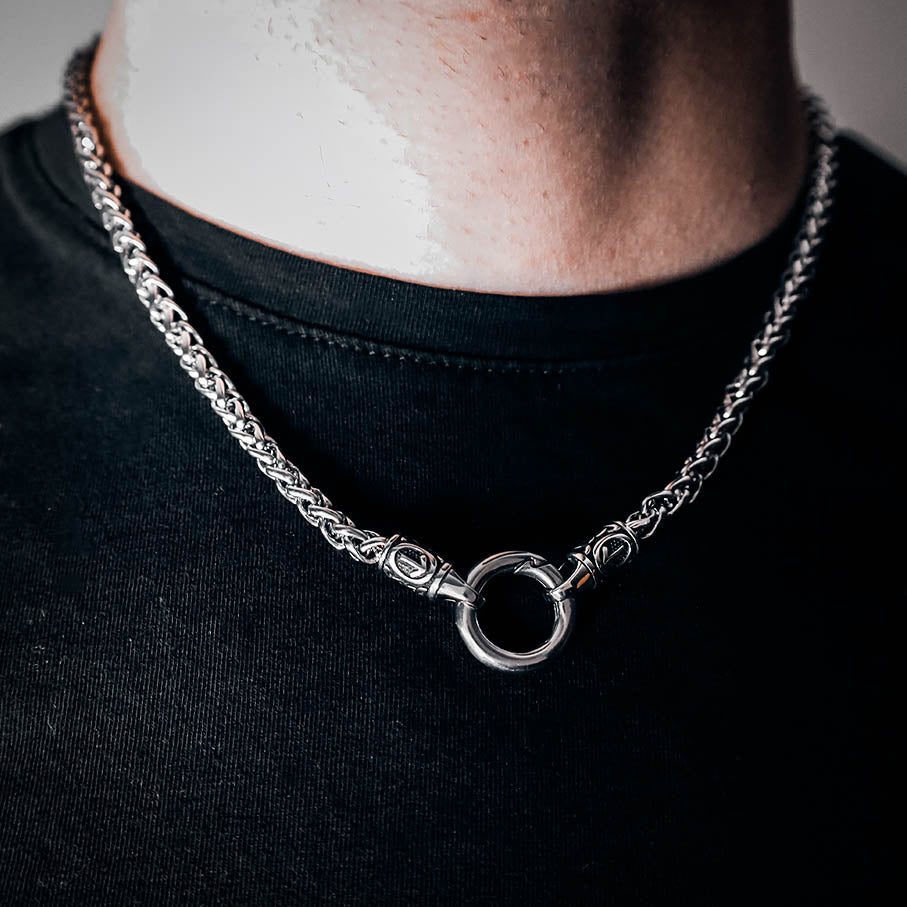 Simple Runed Necklace with O-Ring Clip - Stainless Steel