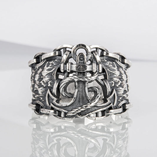 Handcrafted Anchor Chain Ring - Sterling Silver