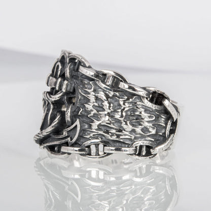 Handcrafted Anchor Chain Ring - Sterling Silver