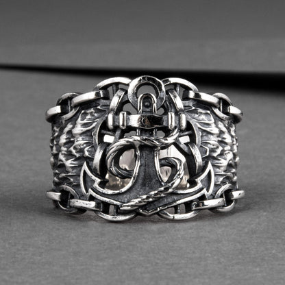 Handcrafted Anchor Chain Ring - Sterling Silver