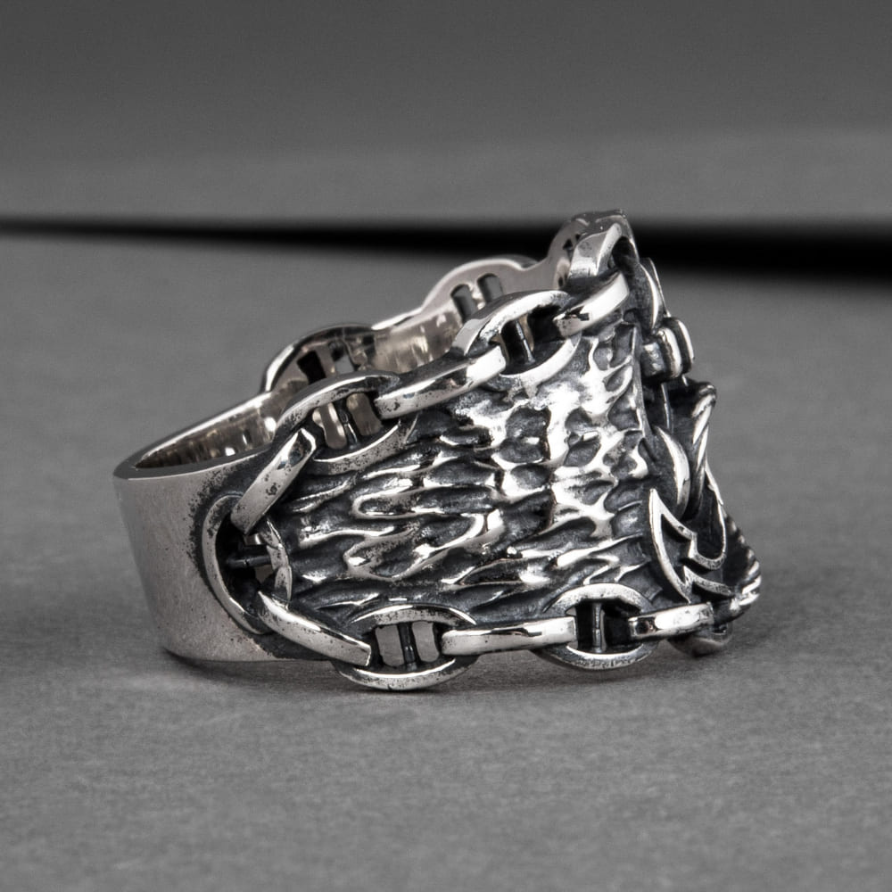 Handcrafted Anchor Chain Ring - Sterling Silver