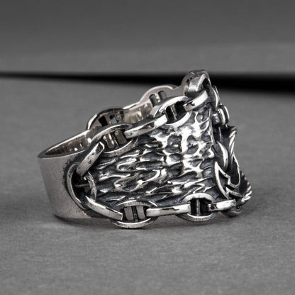 Handcrafted Anchor Chain Ring - Sterling Silver