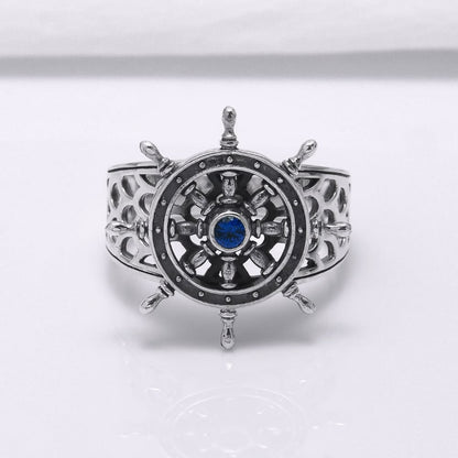 Handcrafted Lavish Ship's Wheel Ring - Sterling Silver