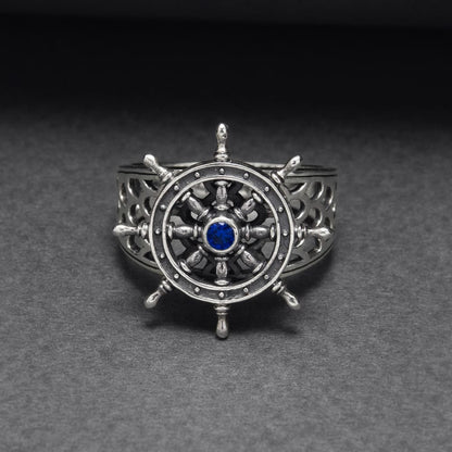 Handcrafted Lavish Ship's Wheel Ring - Sterling Silver