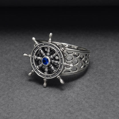 Handcrafted Lavish Ship's Wheel Ring - Sterling Silver