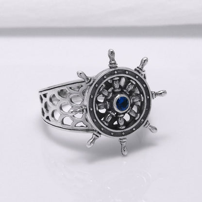 Handcrafted Lavish Ship's Wheel Ring - Sterling Silver