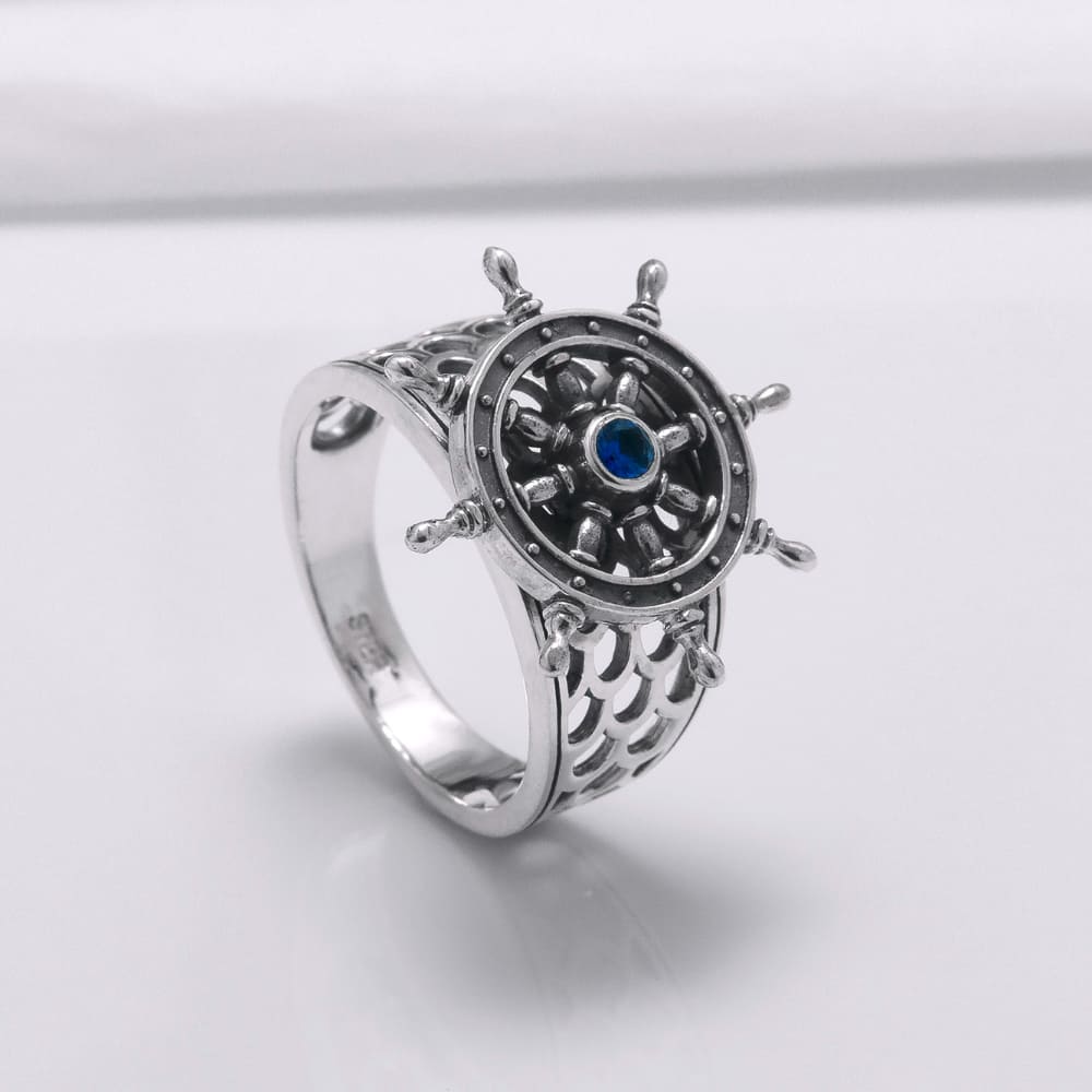 Handcrafted Lavish Ship's Wheel Ring - Sterling Silver