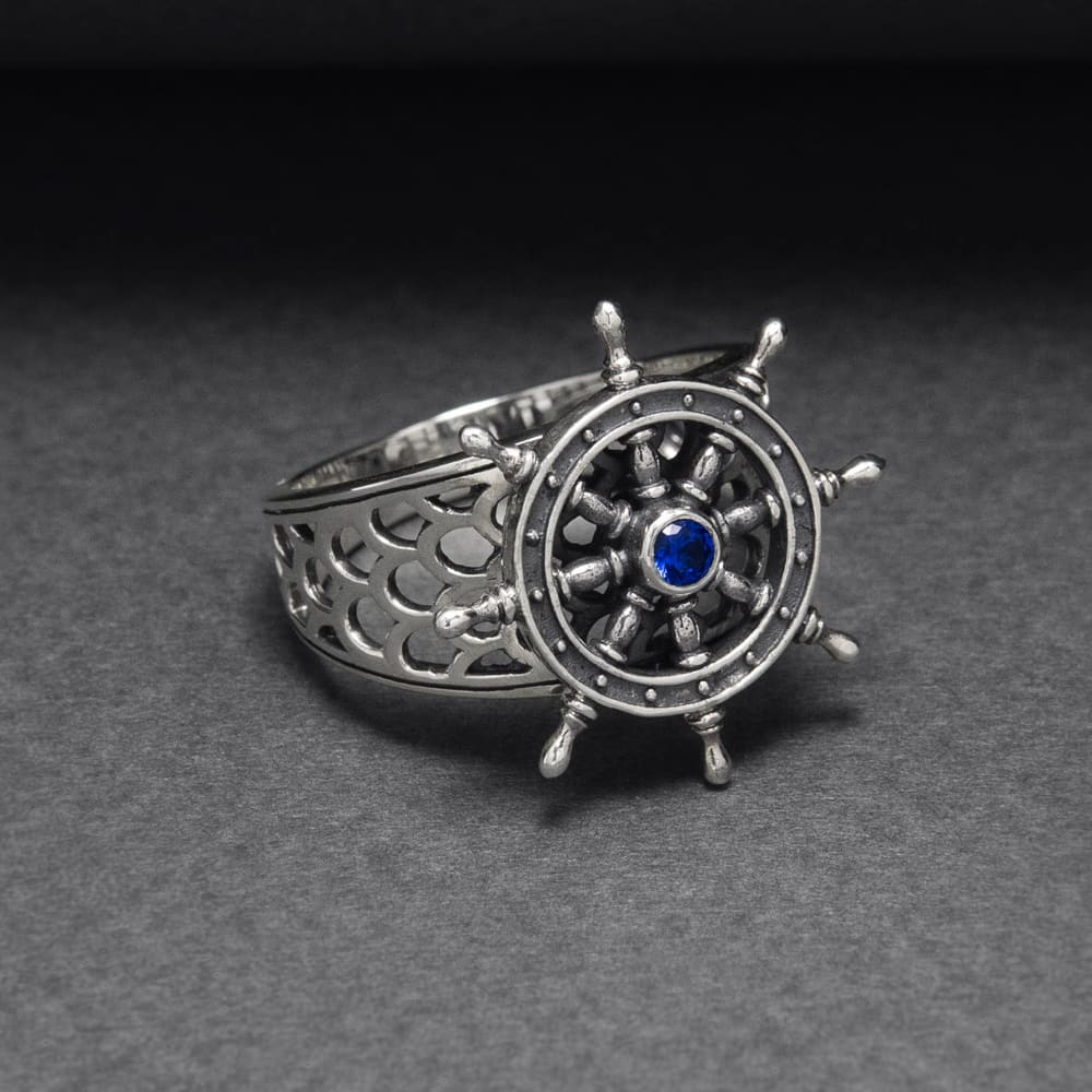 Handcrafted Lavish Ship's Wheel Ring - Sterling Silver