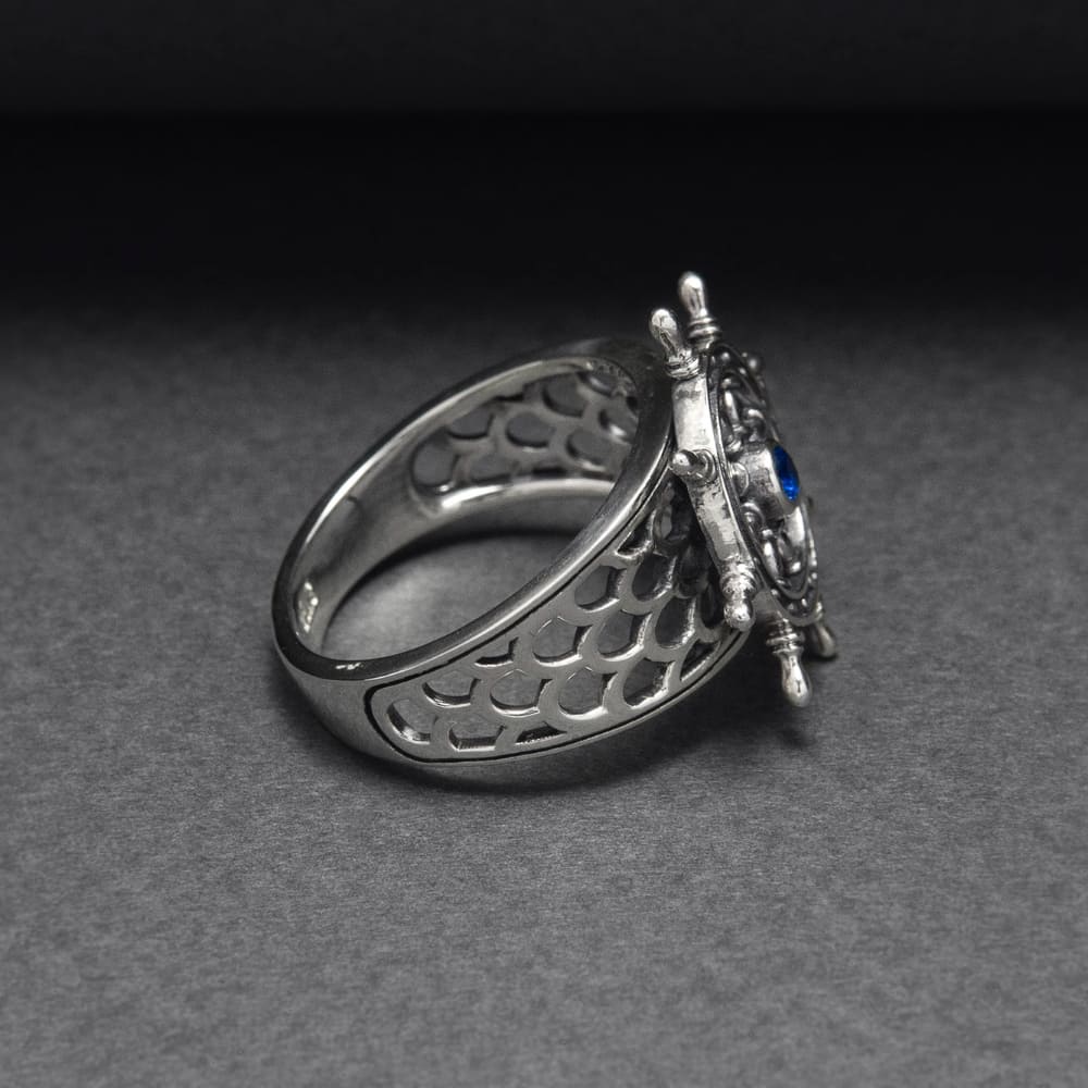Handcrafted Lavish Ship's Wheel Ring - Sterling Silver