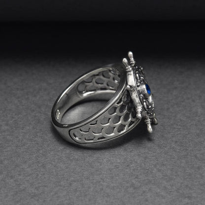 Handcrafted Lavish Ship's Wheel Ring - Sterling Silver