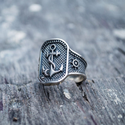 Handcrafted Anchor Plate Ring - Sterling Silver