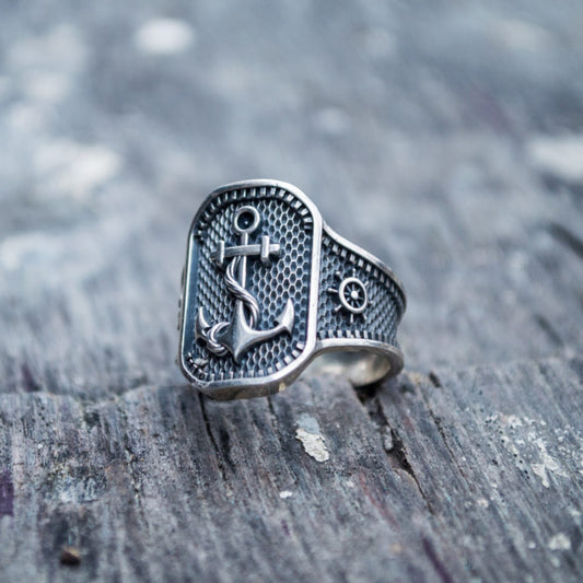 Handcrafted Anchor Plate Ring - Sterling Silver