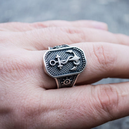 Handcrafted Anchor Plate Ring - Sterling Silver