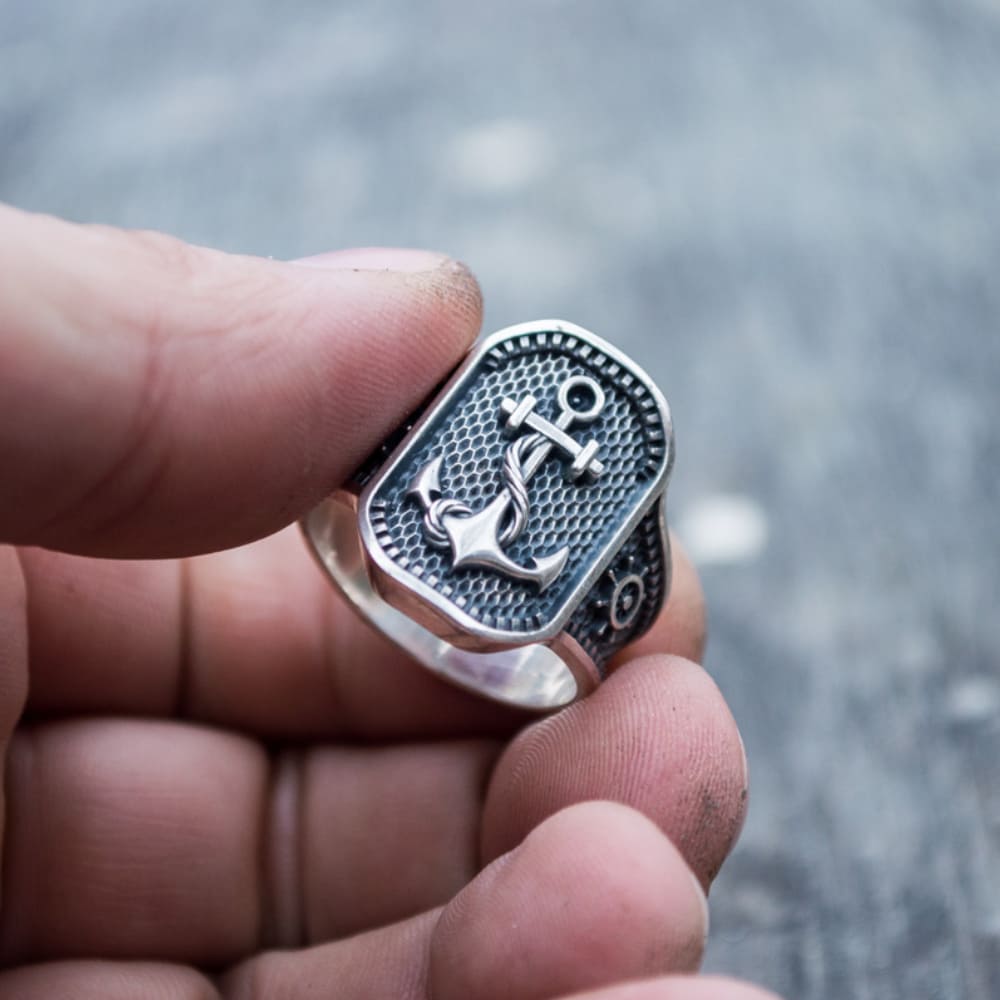 Handcrafted Anchor Plate Ring - Sterling Silver