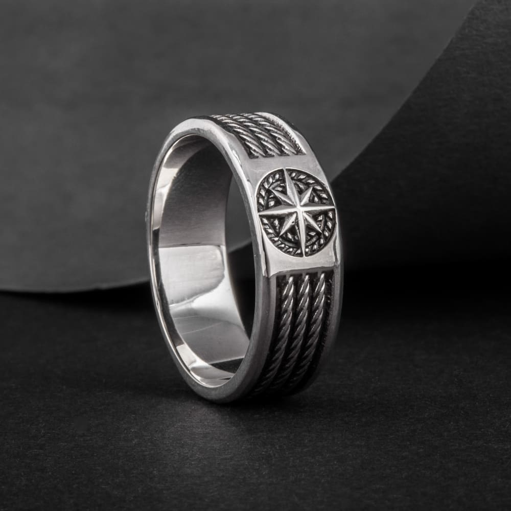 Handcrafted Compass Star Ring - Sterling Silver