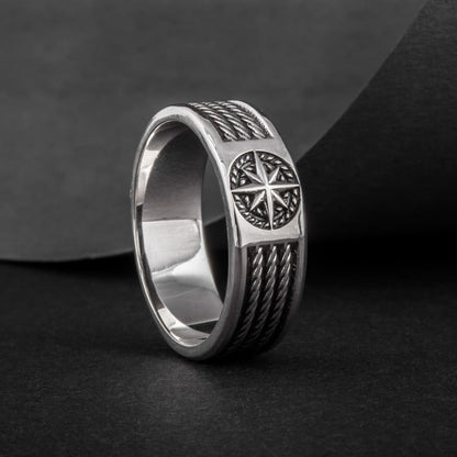 Handcrafted Compass Star Ring - Sterling Silver