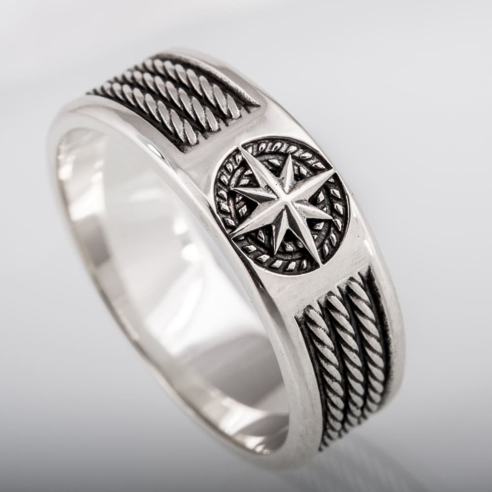 Handcrafted Compass Star Ring - Sterling Silver