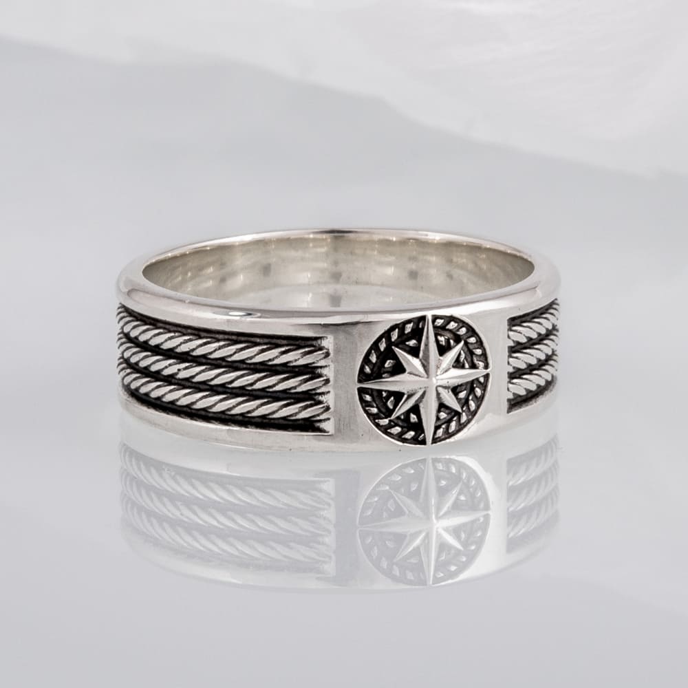 Handcrafted Compass Star Ring - Sterling Silver