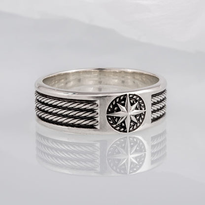 Handcrafted Compass Star Ring - Sterling Silver