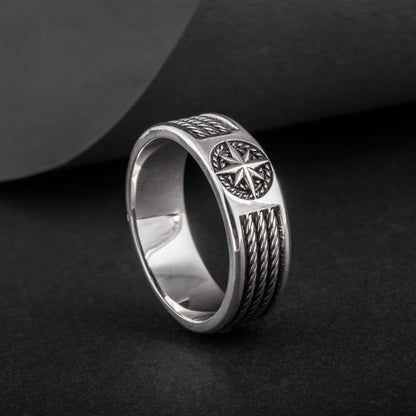 Handcrafted Compass Star Ring - Sterling Silver