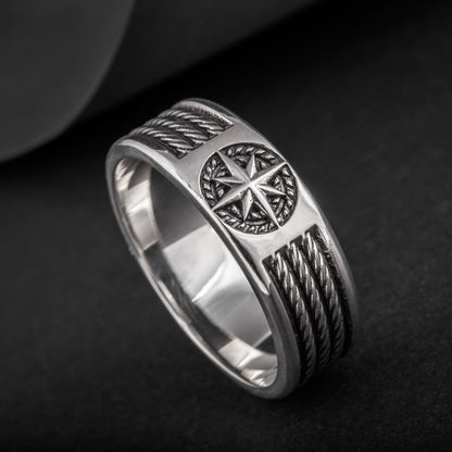 Handcrafted Compass Star Ring - Sterling Silver