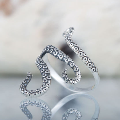 Handcrafted Writhing Tentacles Ring - Sterling Silver