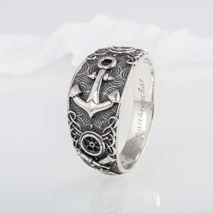 Handcrafted Nautical Ornament Anchor Ring - Sterling Silver