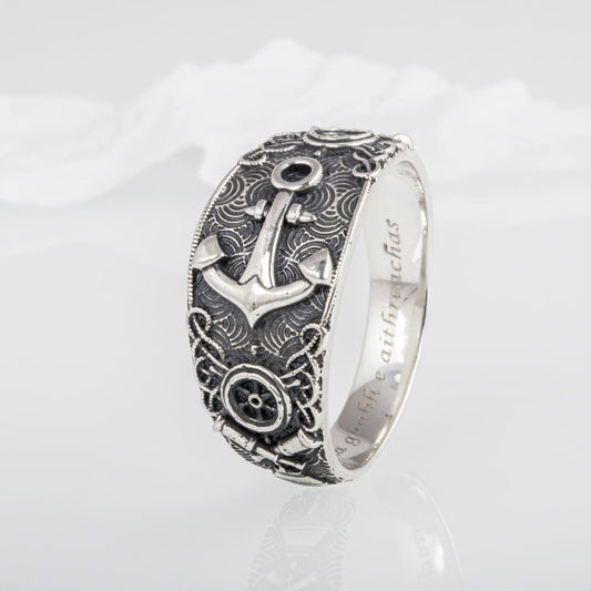 Handcrafted Nautical Ornament Anchor Ring - Sterling Silver