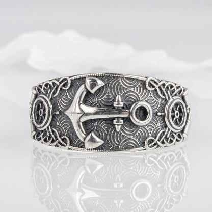 Handcrafted Nautical Ornament Anchor Ring - Sterling Silver