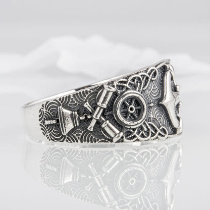 Handcrafted Nautical Ornament Anchor Ring - Sterling Silver