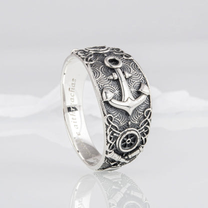Handcrafted Nautical Ornament Anchor Ring - Sterling Silver
