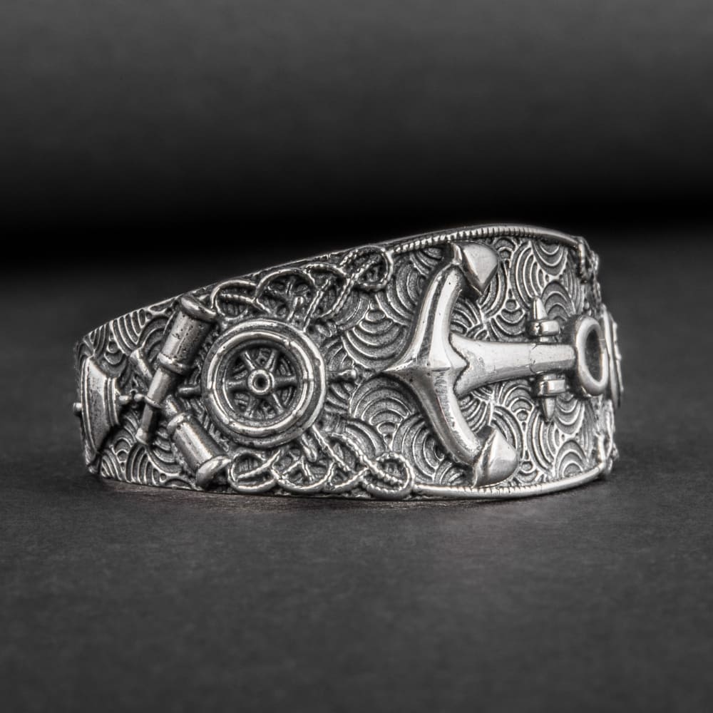 Handcrafted Nautical Ornament Anchor Ring - Sterling Silver