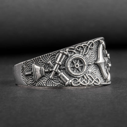 Handcrafted Nautical Ornament Anchor Ring - Sterling Silver