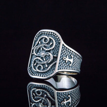Handcrafted Ship's Wheel Knot Ring - Sterling Silver