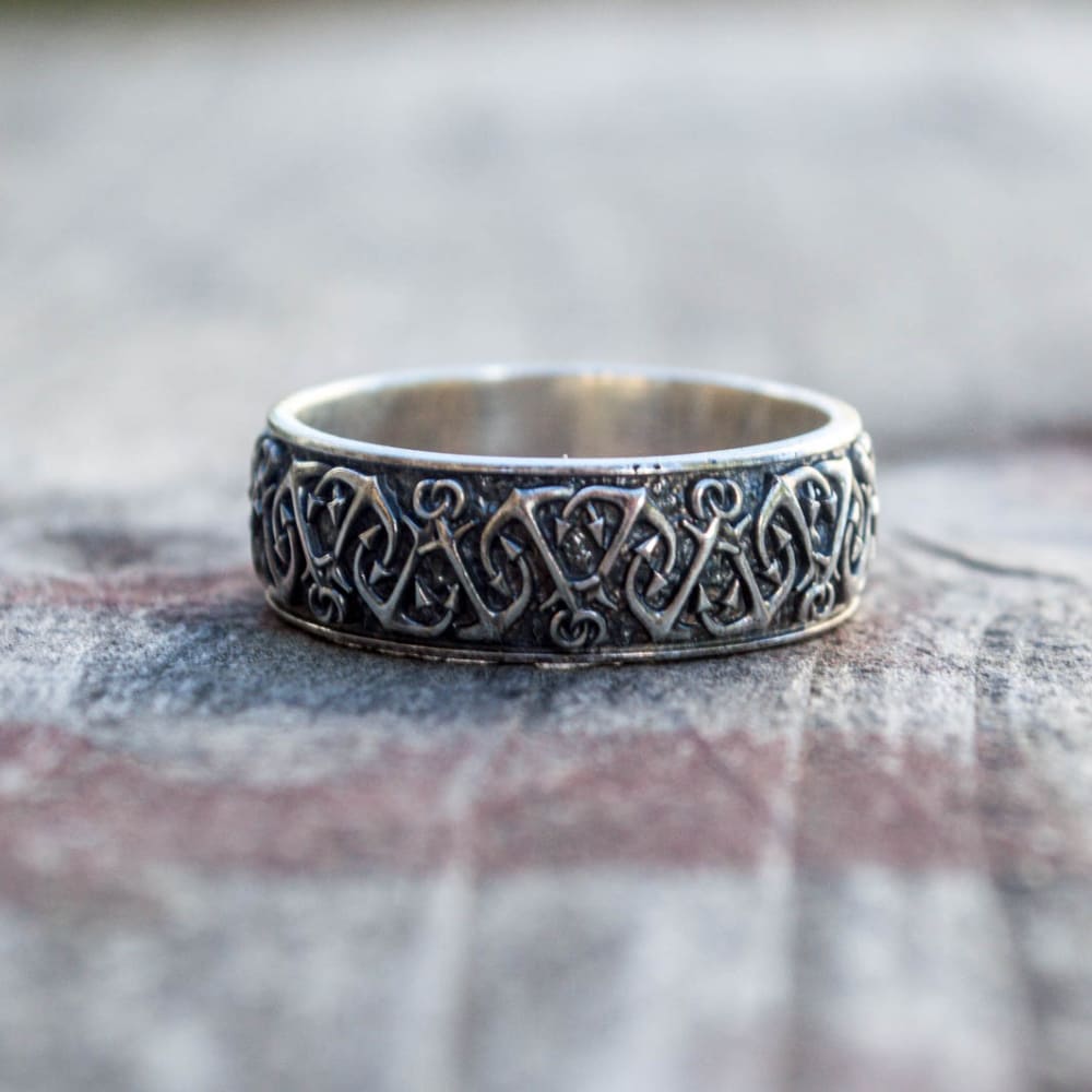 Handcrafted Anchor Pattern Ring - Sterling Silver