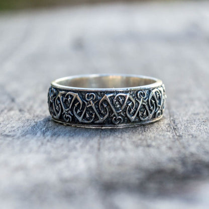 Handcrafted Anchor Pattern Ring - Sterling Silver