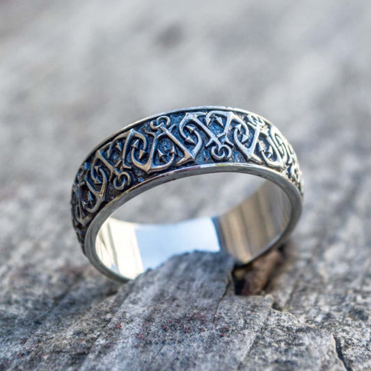 Handcrafted Anchor Pattern Ring - Sterling Silver