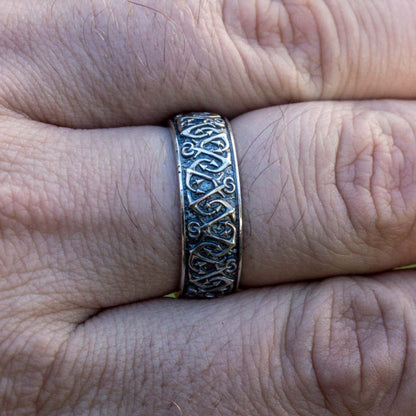 Handcrafted Anchor Pattern Ring - Sterling Silver