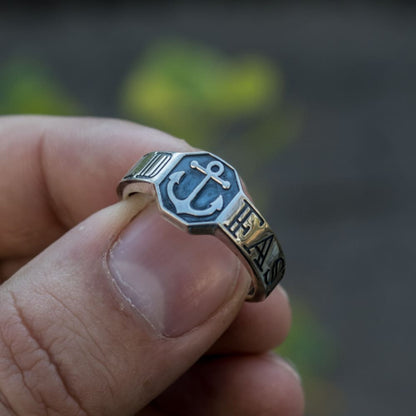 Handcrafted Hold Fast Anchor Ring - Sterling Silver