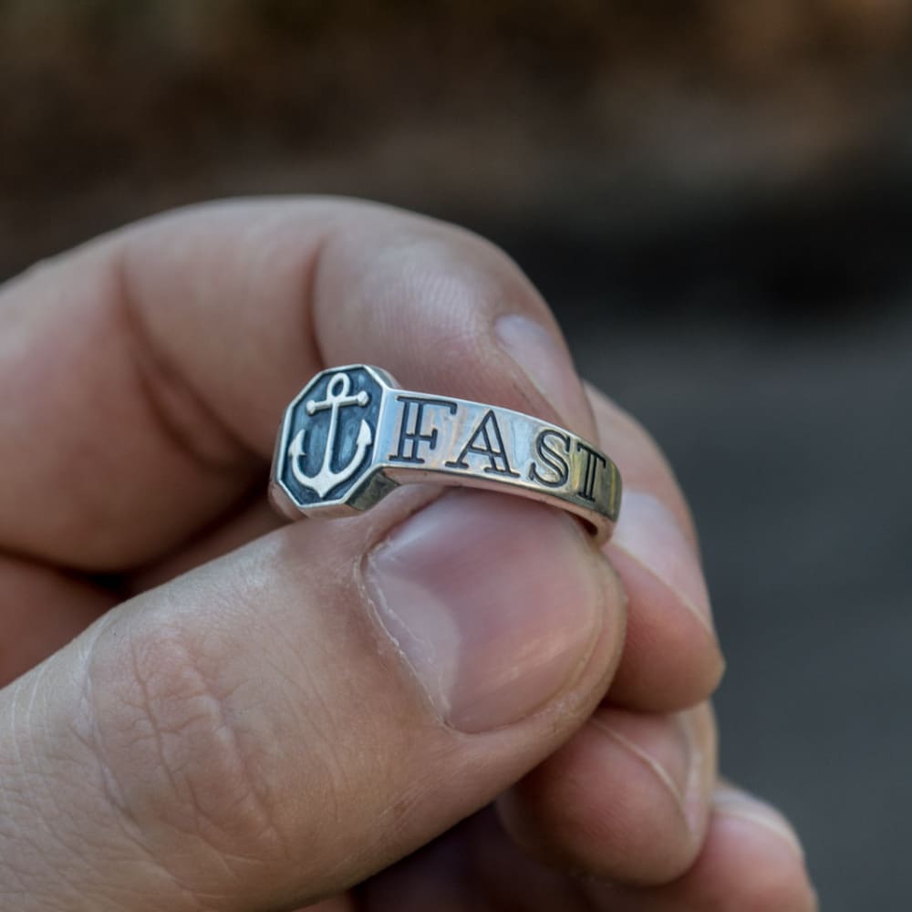 Handcrafted Hold Fast Anchor Ring - Sterling Silver