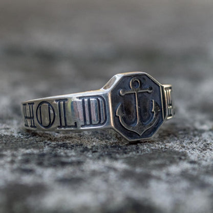 Handcrafted Hold Fast Anchor Ring - Sterling Silver