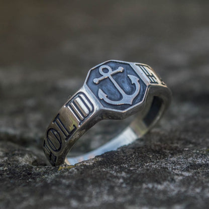 Handcrafted Hold Fast Anchor Ring - Sterling Silver
