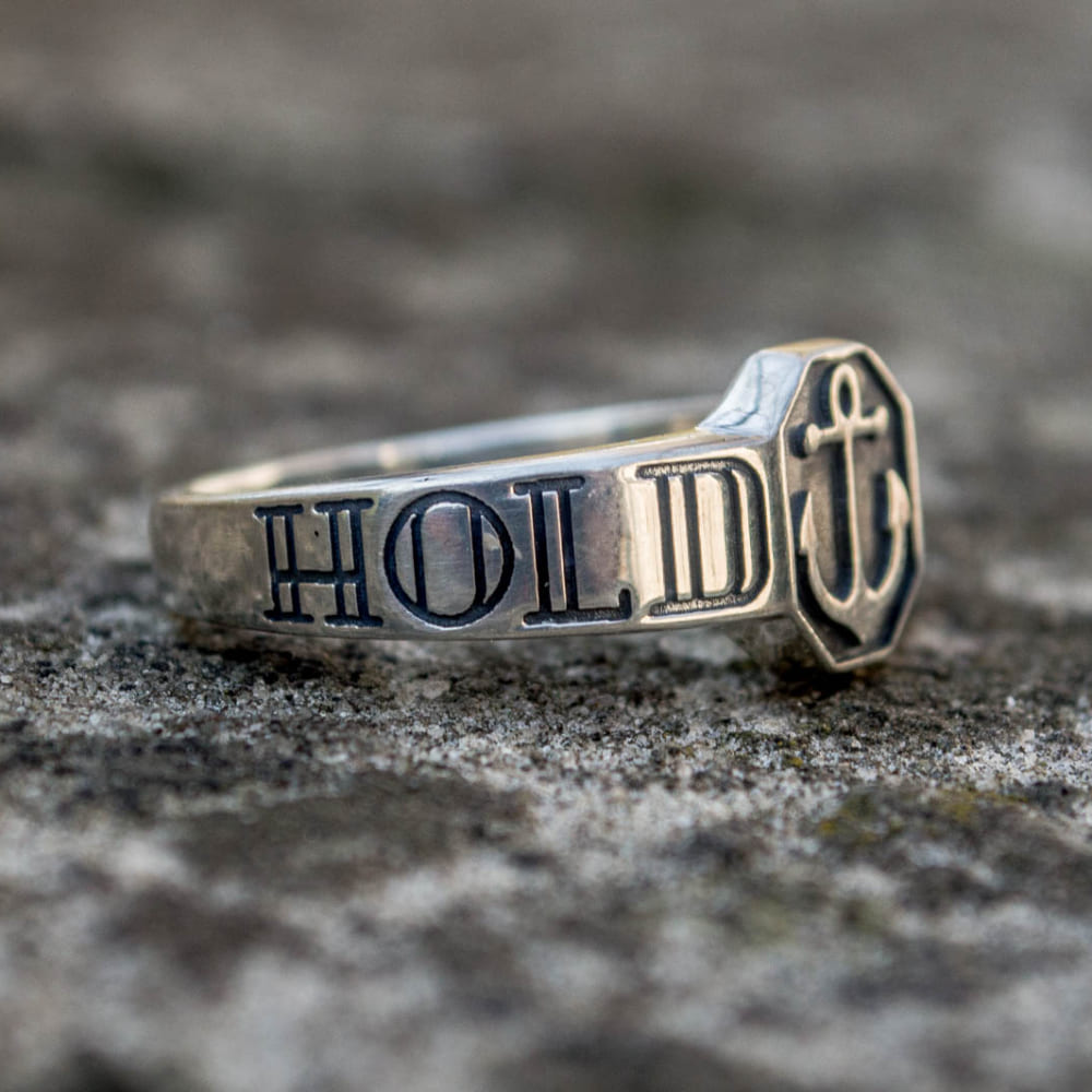 Handcrafted Hold Fast Anchor Ring - Sterling Silver
