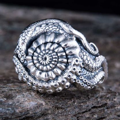 Handcrafted Deep Sea Nautilus Ring - Sterling Silver