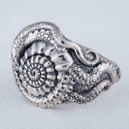 Handcrafted Deep Sea Nautilus Ring - Sterling Silver