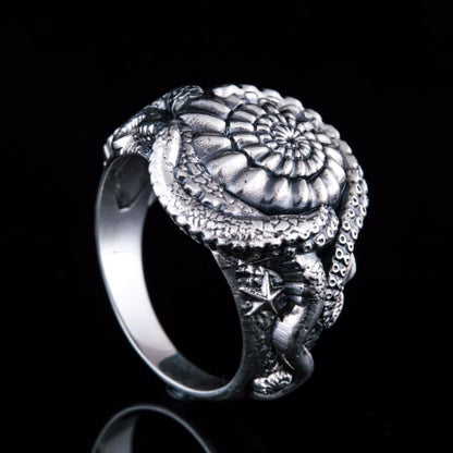 Handcrafted Deep Sea Nautilus Ring - Sterling Silver