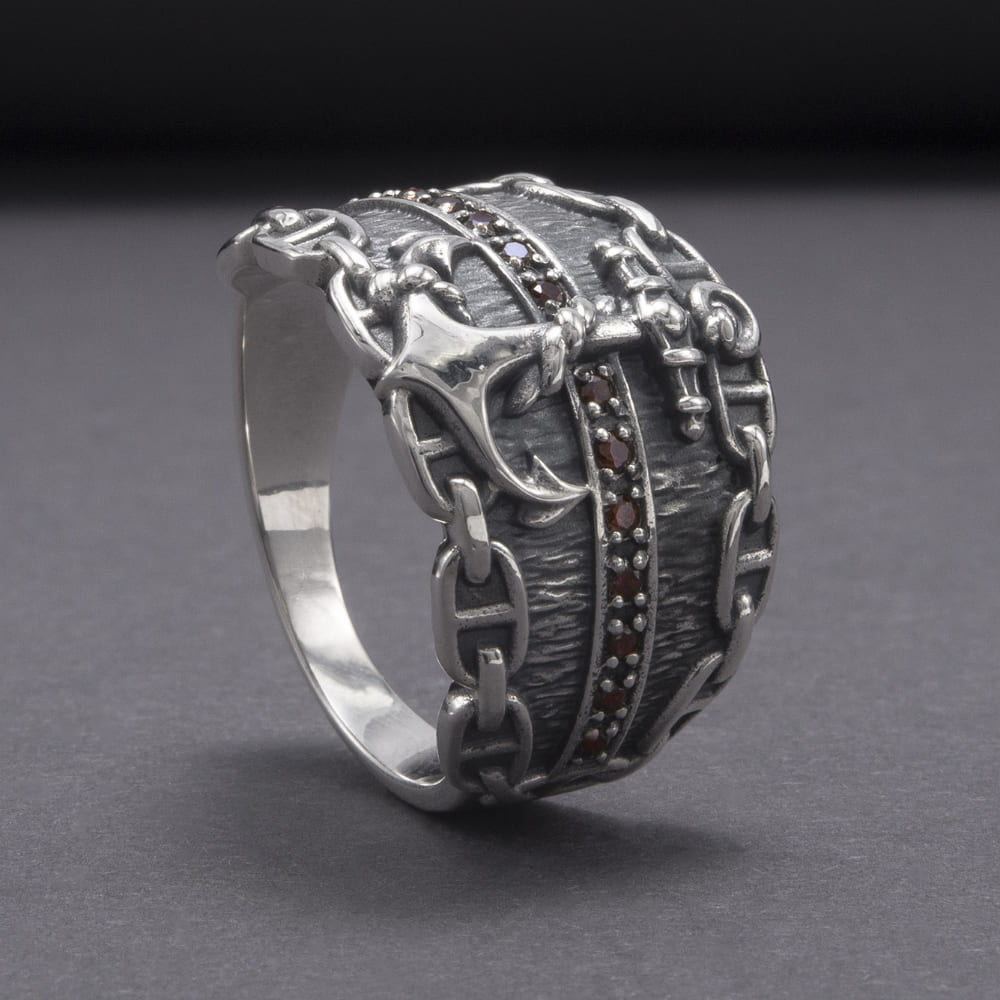Handcrafted Lavish Anchor and Chain Ring - Sterling Silver