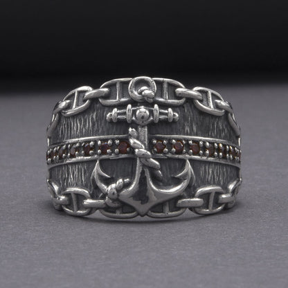 Handcrafted Lavish Anchor and Chain Ring - Sterling Silver